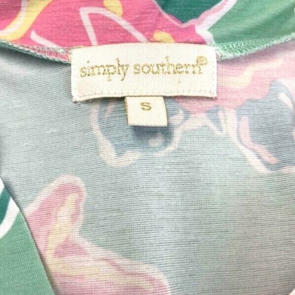 Simply Southern S Mint Turtle Rose Floral Top Blouse Shirt Sleeveless - Picture 3 of 4